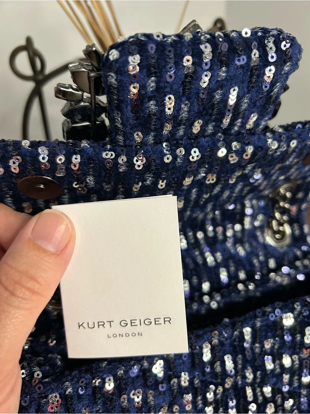 Kurt Geiger London Mini Mayfair Navy Sequin Crystal Embellished Crossbody NWT
